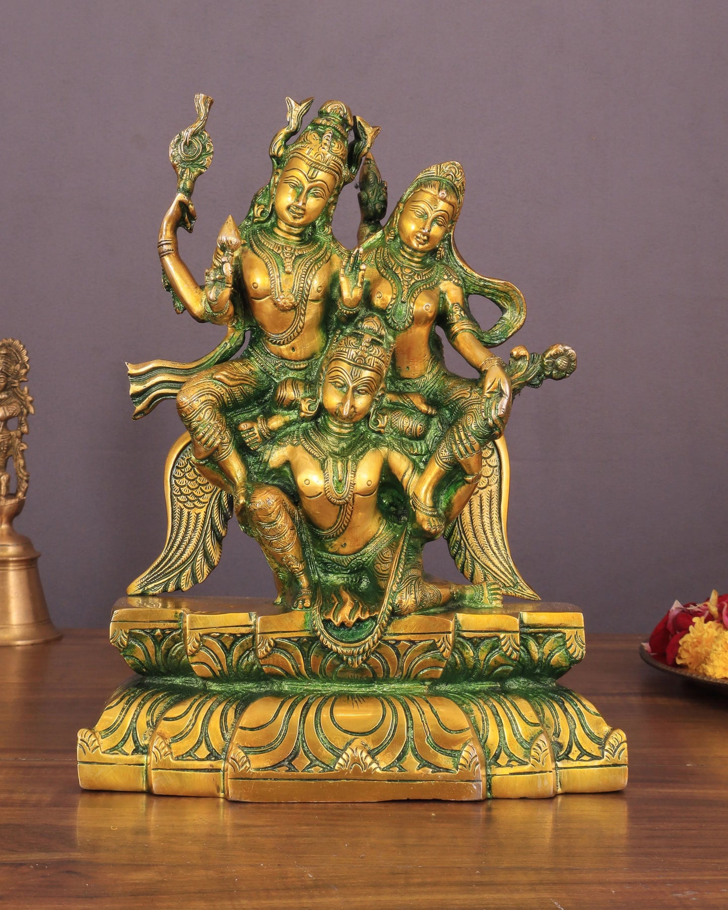 Brassaura™ Brass Idol of Lord Vishnu and Goddess Lakshmi on Garuda – 5.5kg, 12-Inch – Intricately Detailed Antique Patina Finish