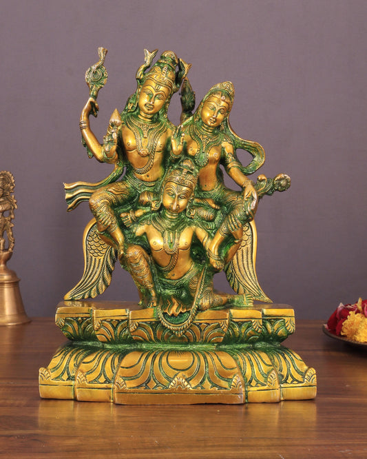 Brassaura™ Brass Idol of Lord Vishnu and Goddess Lakshmi on Garuda – 5.5kg, 12-Inch – Intricately Detailed Antique Patina Finish