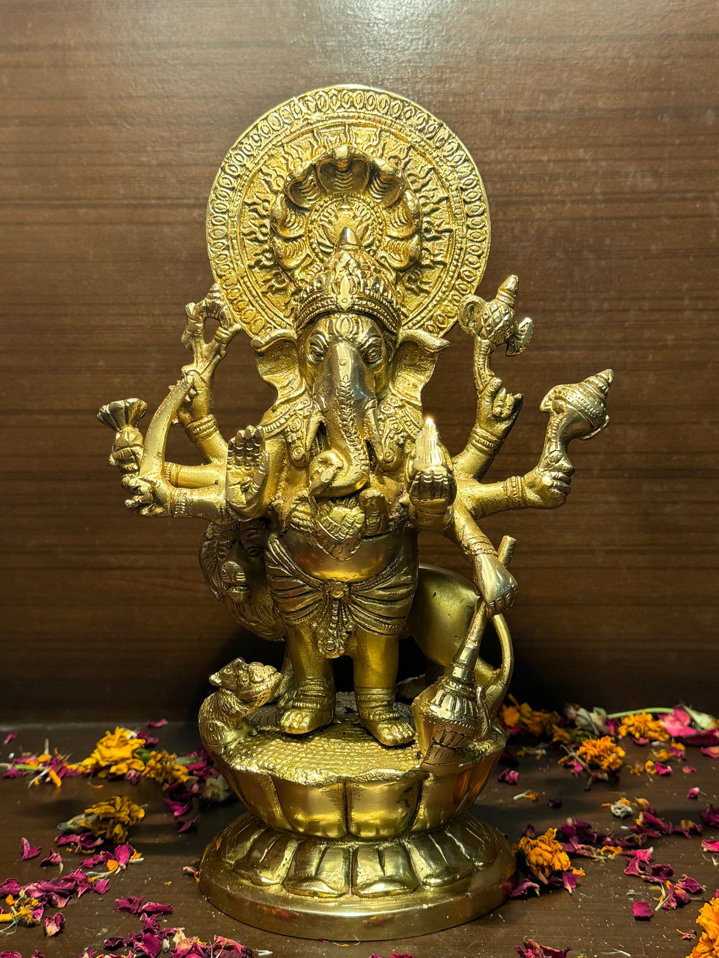 Brassaura™ Large Standing Ganesha Brass Statue – Height 12.91 inches | Weight 4 kgs