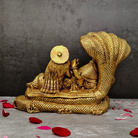 BRASS VISHNU LAXMI ON SHESNAG HEIGHT 9.5 INCH