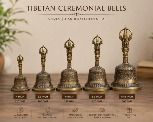 Brassaura® Tibetan Ceremonial Bell with Antique Bronze Finish | Handcrafted Bronze Meditation Bell | Buddhist Bell for Pooja Room, Meditation & Yoga