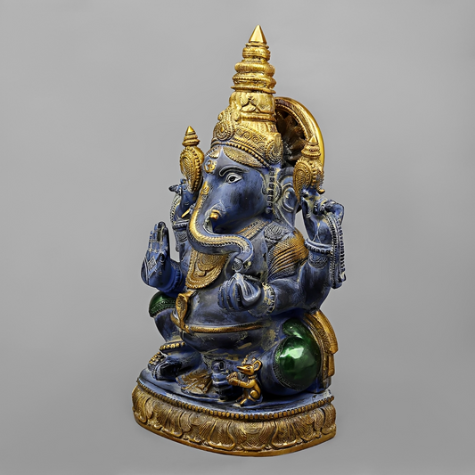 Brassaura® Neelambara Lord Ganesha Brass Statue | Antique Blue Finish | Height 20 Inches