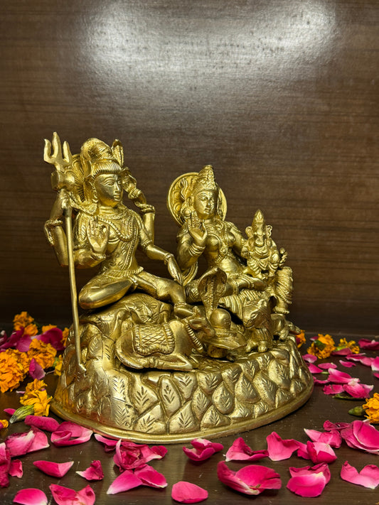 Brass Golden Shiva Parivar Murti for Home and Decor Height 23 cm Weight 4.4 Kg