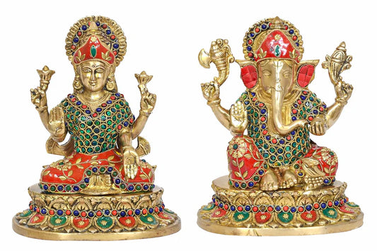 Brassaura® Brass Lakshmi Ganesh Idol Set | Height 9 Inches