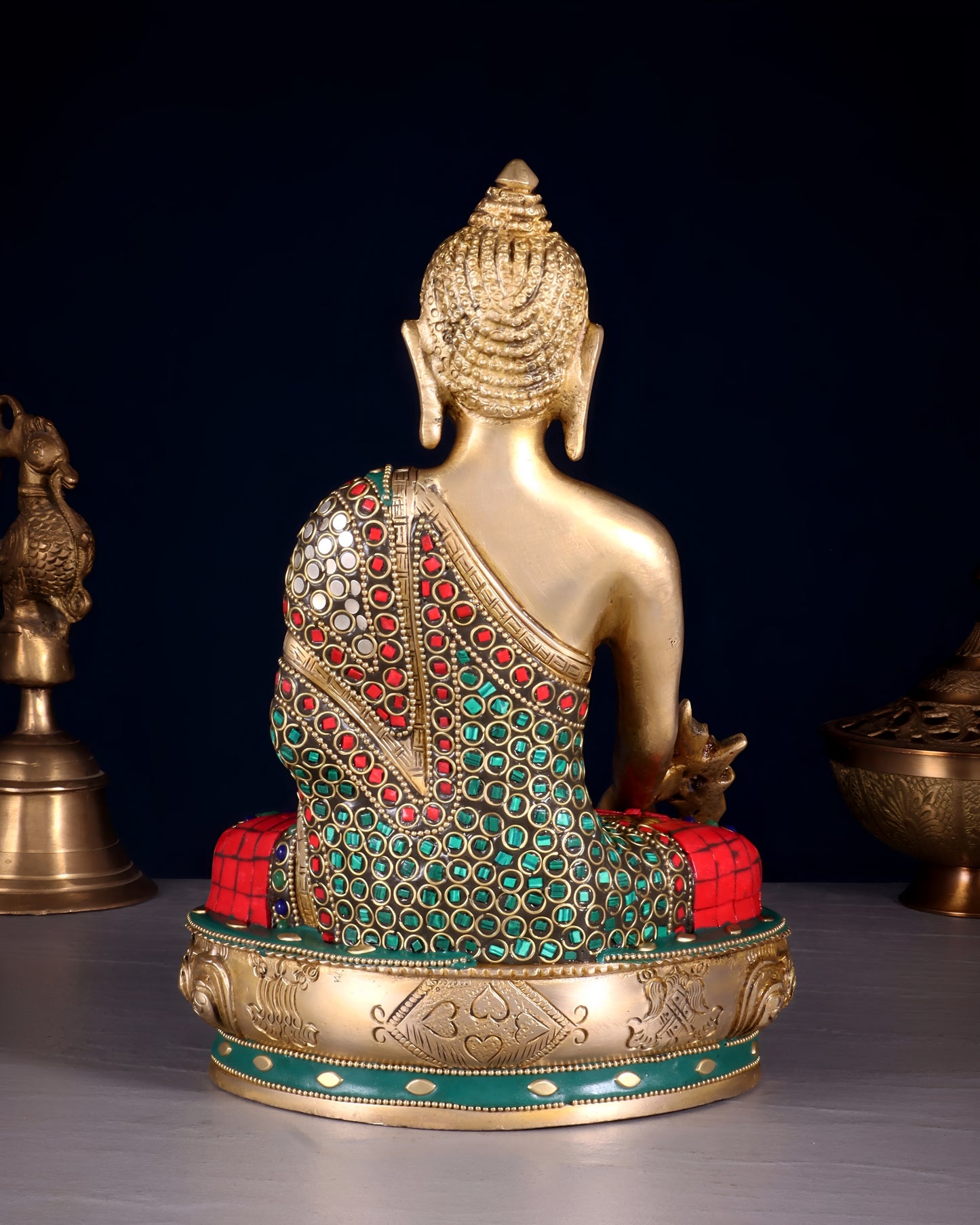 Brass Gem Stone Work Bhumisprasa Buddha Statue Weight 3.6 kg & Height 9.5 Inch