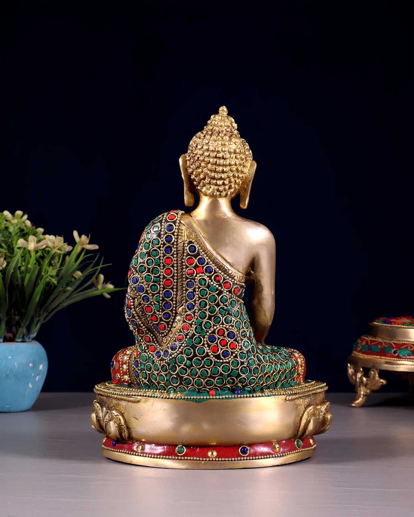 Brass Gem Stone Work Bhumisprasa Buddha Statue Weight 3 kg & Height 3.5 Inch