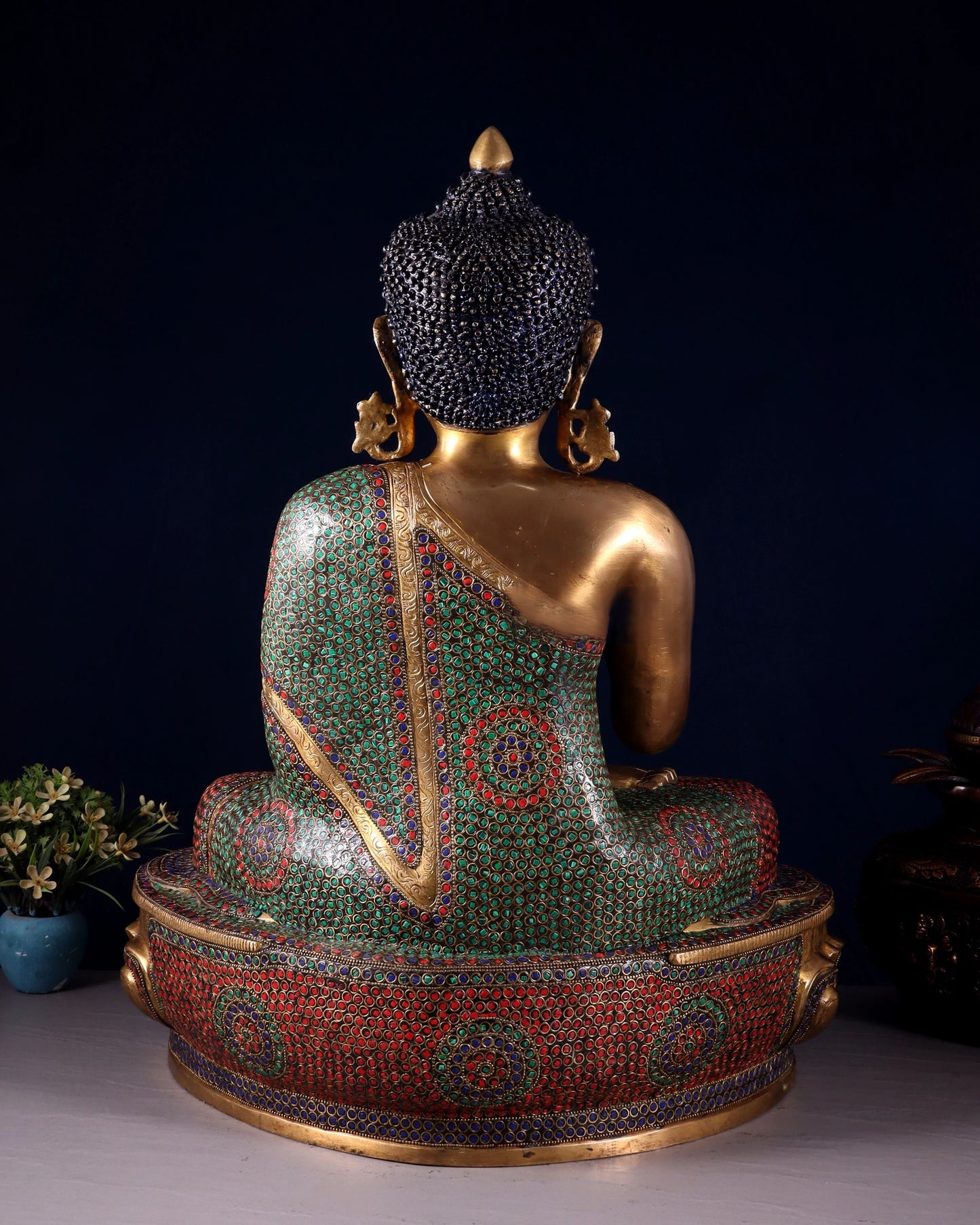 Brass Gem Stone Work Blessing Buddha Statue Weight 27.4 kg & Height 13.5 Inch