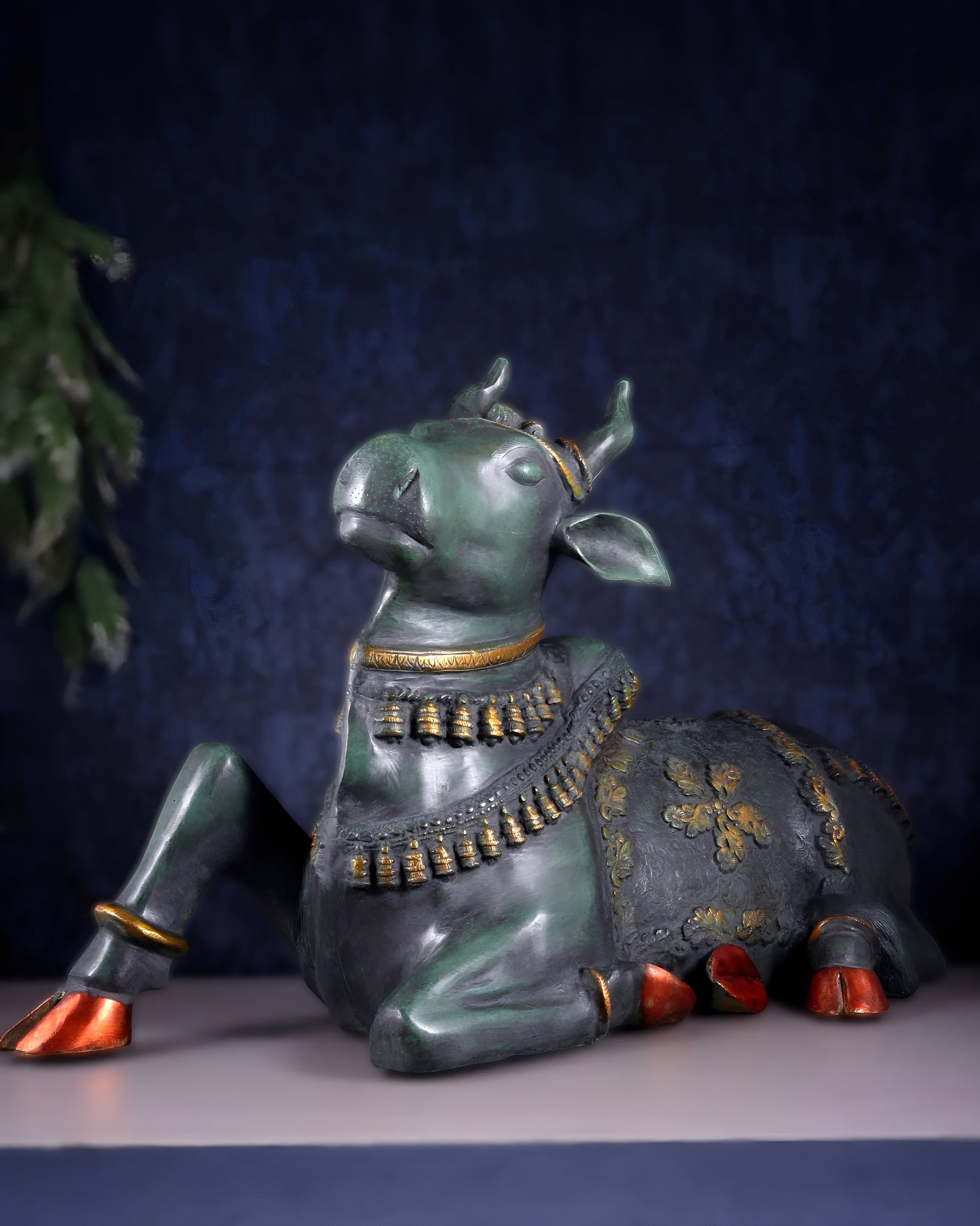 Brassaura™ Antique Large Brass Nandi Sculpture – Height 21.5" & Weight 30 Kgs | Pichwai & Rustic Green Patina Finish
