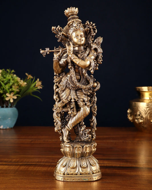 Brassaura™ Brass Lord Krishna Idol – Height 12 Inches & Weight 1.1 Kgs