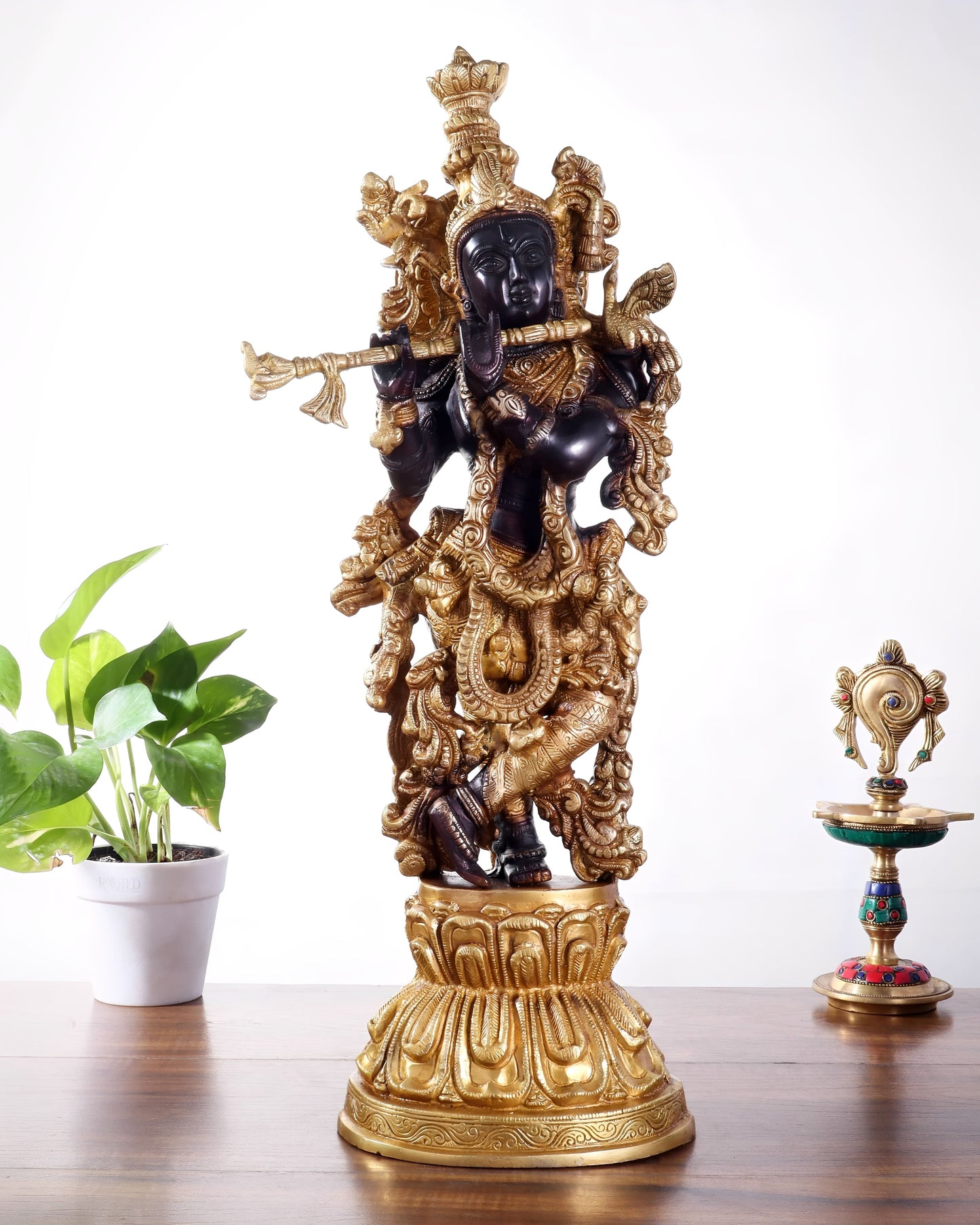 Brassaura™ Lord Krishna Brass Statue | Pure Brass with Black & Golden Finish | Height 21 Inches & Weight 10 Kgs