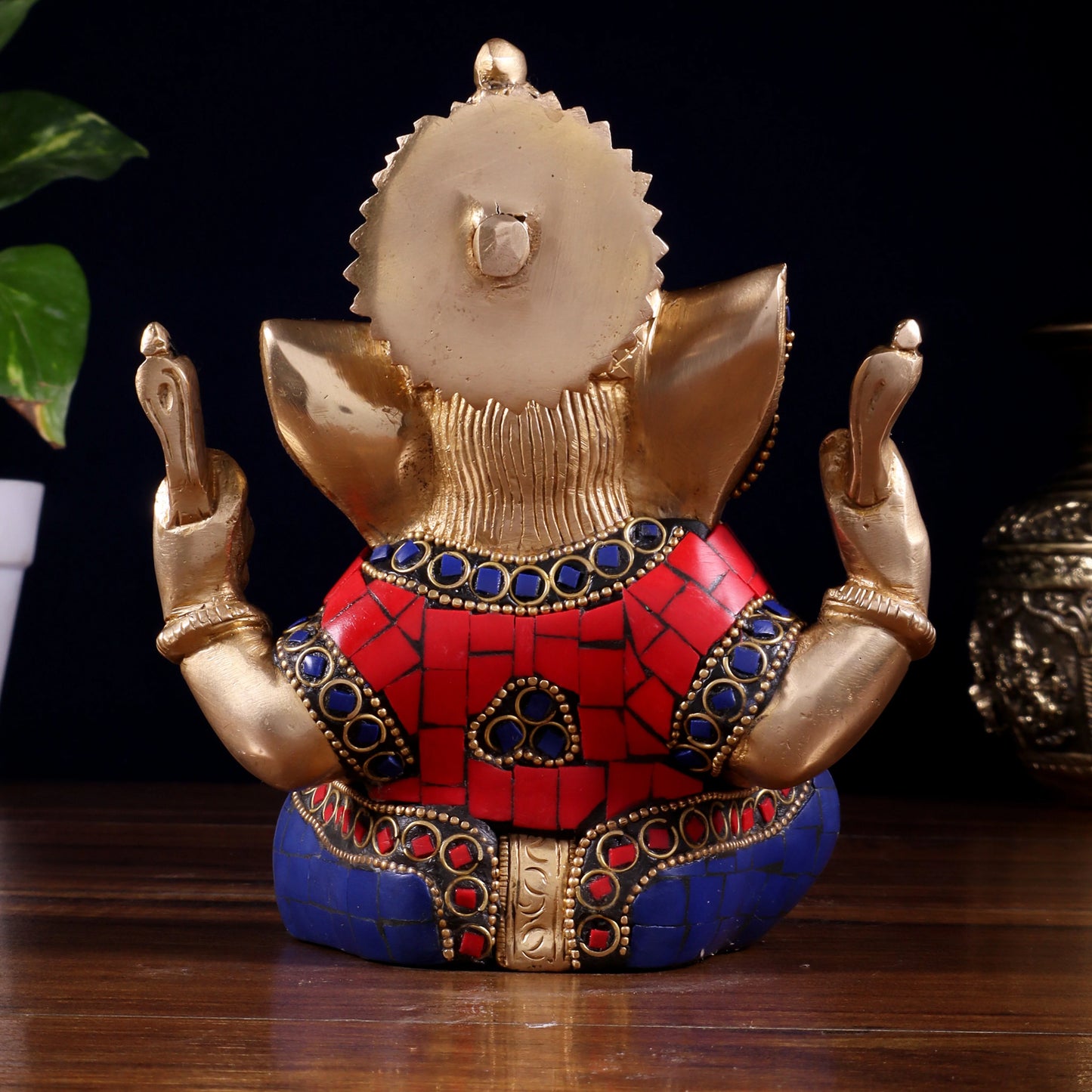 Brassaura™ Brass Ganesha Idol with Meenakari Stonework | Height 6 Inches & Weight 1.8 Kgs