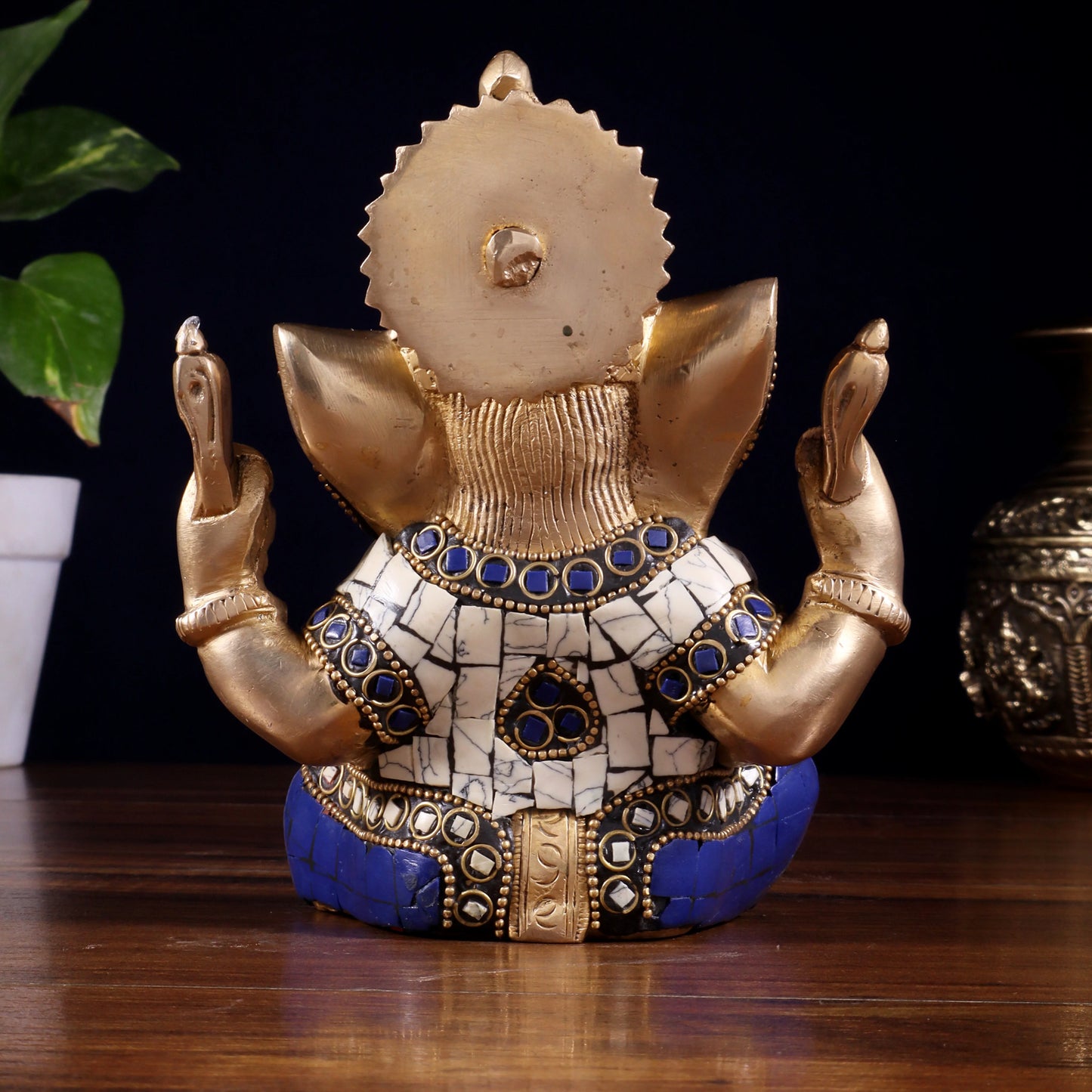 Brassaura™ Brass Ganesha Idol with Meenakari Stonework | Height 6 Inches & Weight 1.8 Kgs