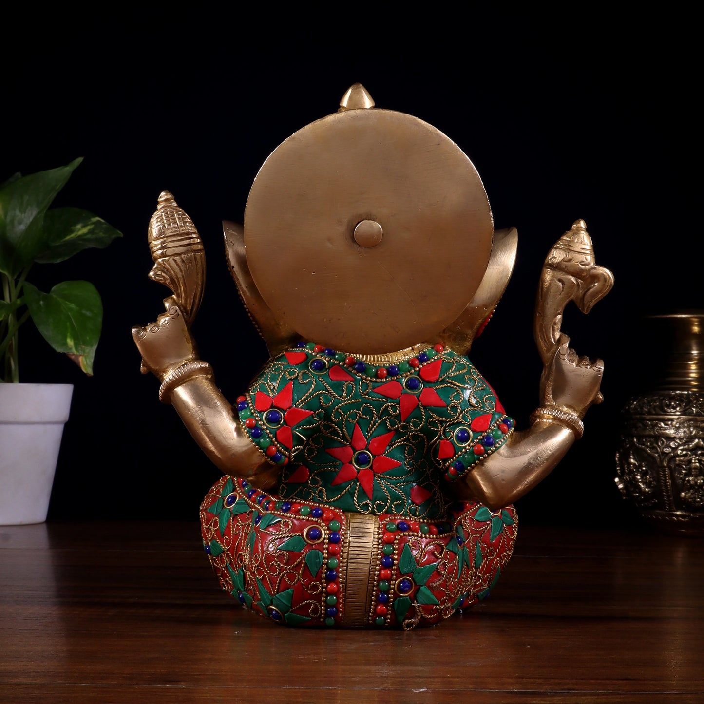 Brassaura™ Brass Taj Ganesha Idol with Stonework | Height 8 Inches & Weight 3 Kgs