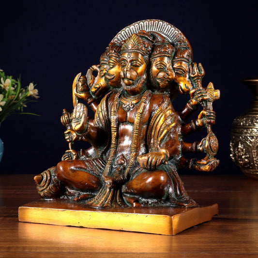 Brassaura™ Panchmukhi Hanuman Statue | Pure Brass with Chola Tone | Height 7.5 Inches & Weight 3.7 Kgs