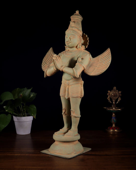 Brassaura™ Brass Standing Garuda Dev Statue with Green Patina | Handcrafted Divine Décor | Weight 11 Kgs | Height 22 Inches