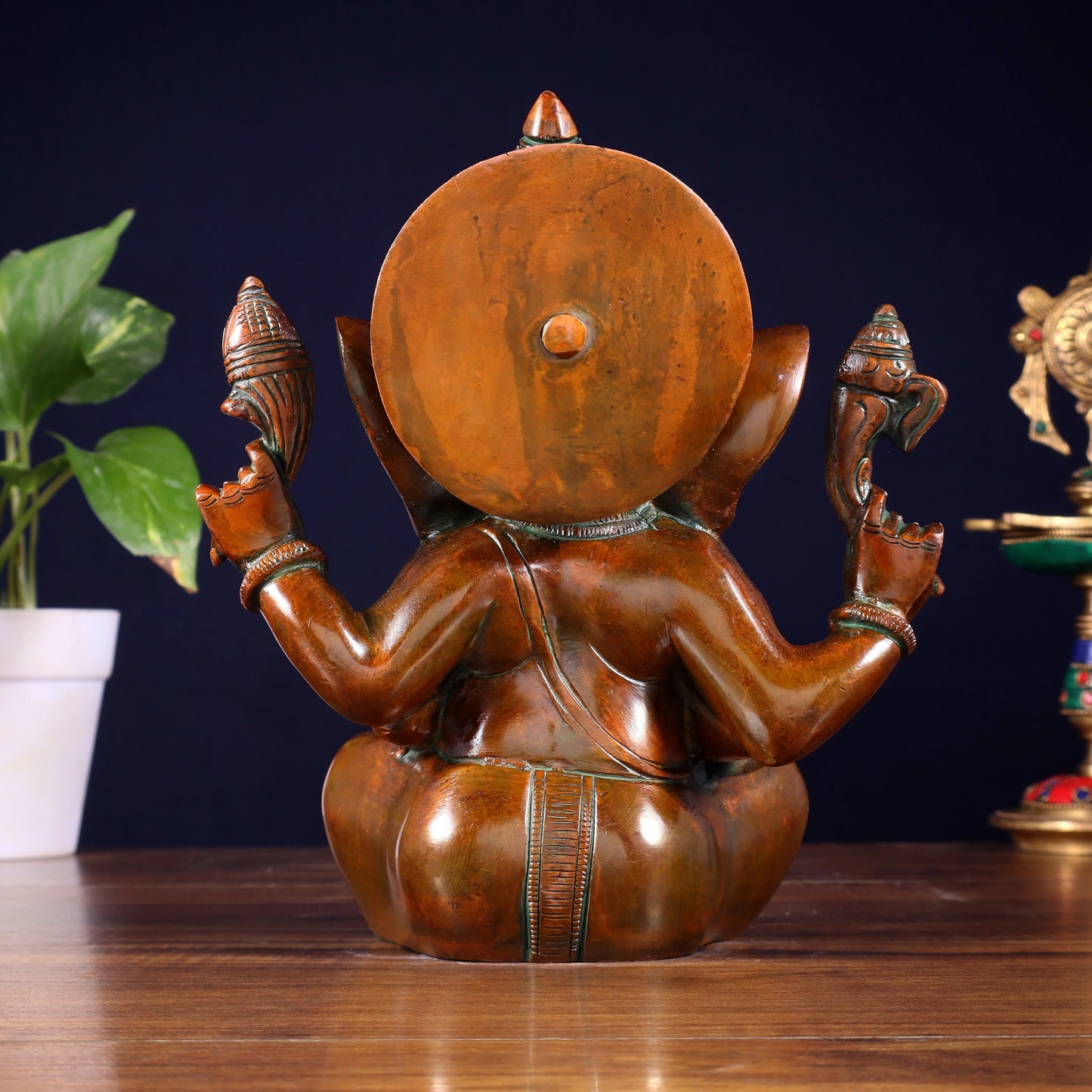 Brassaura™ Brass Taj Ganesha Idol with Exquisite Detailing | Height 8 Inches & Weight 3 Kgs