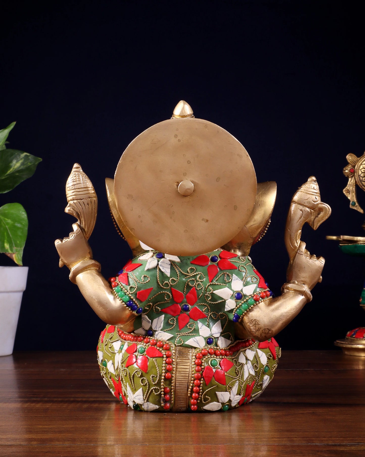 Brassaura™ Brass Taj Ganesha Idol with Stonework | Height 8 Inches & Weight 3 Kgs