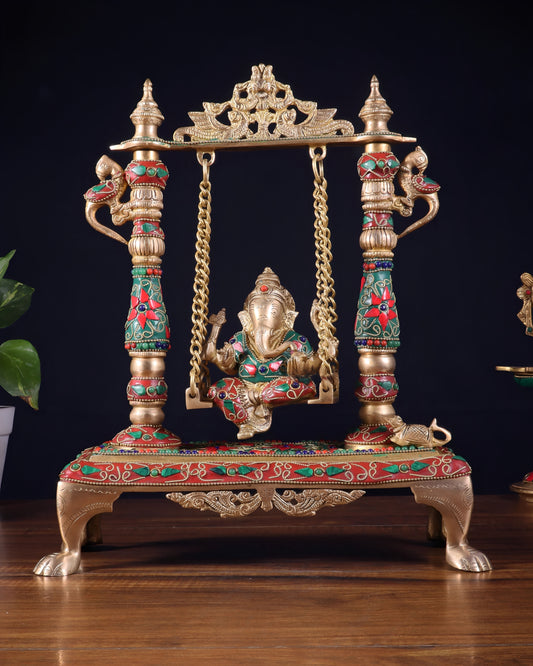 Brassaura™ Brass Lord Ganesha on Swing | Height 13 Inches & Weight 4.37 Kgs