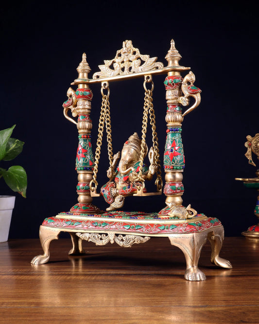 Brassaura™ Brass Lord Ganesha on Swing | Height 13 Inches & Weight 4.37 Kgs