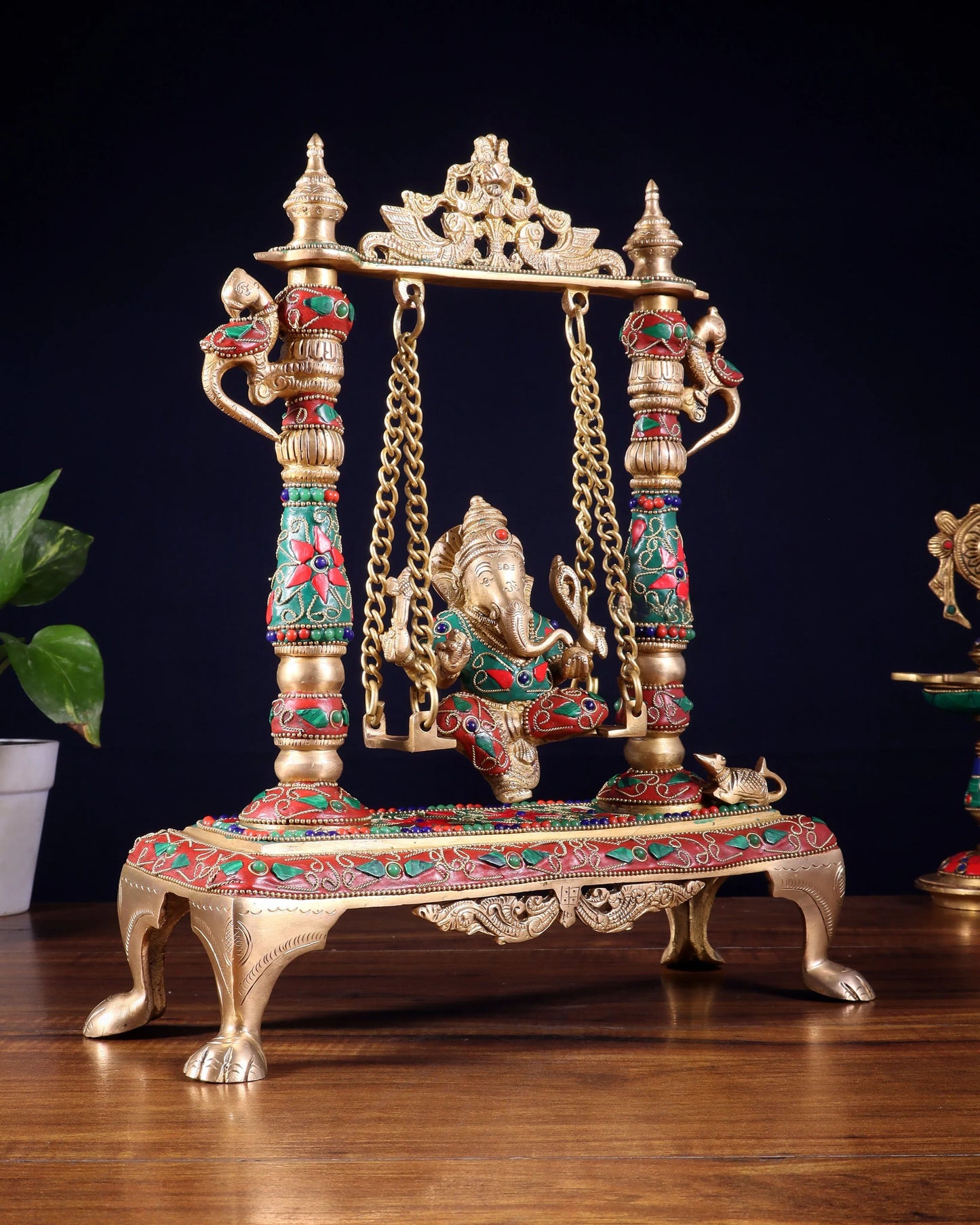 Brassaura™ Brass Lord Ganesha on Swing | Height 13 Inches & Weight 4.37 Kgs