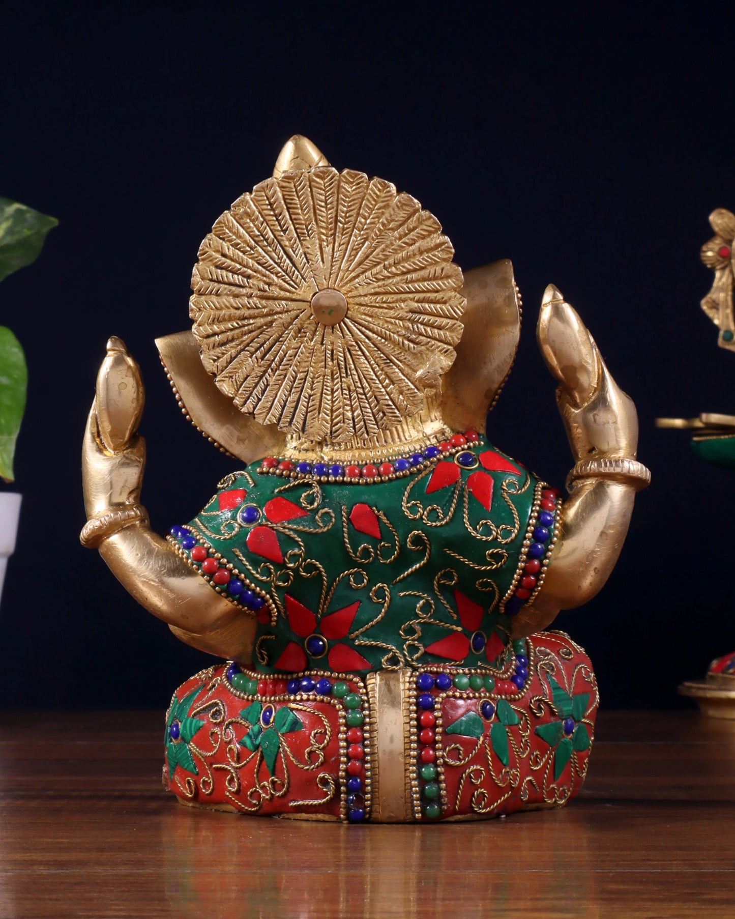 Brassaura™ Brass Taj Ganesha Idol with Stonework | Height 7 Inches & Weight 2.5 Kgs