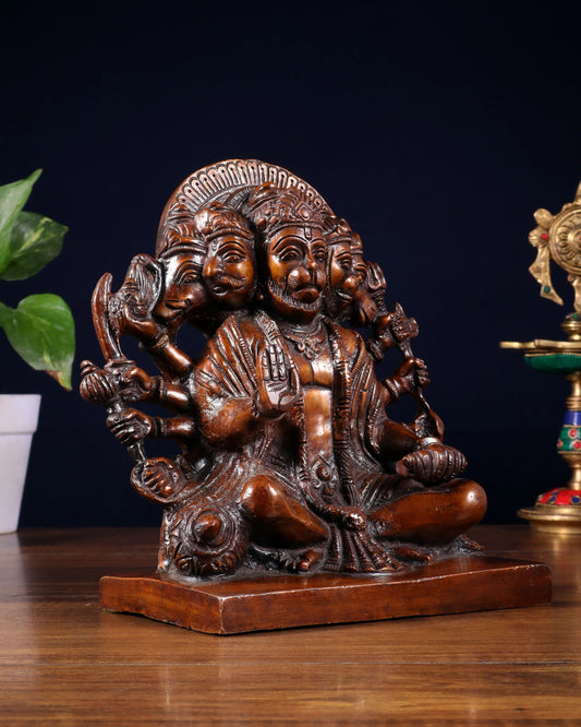 Brassaura™ Panchmukhi Hanuman Statue | Pure Brass with Chola Tone | Height 7.5 Inches & Weight 3.7 Kgs