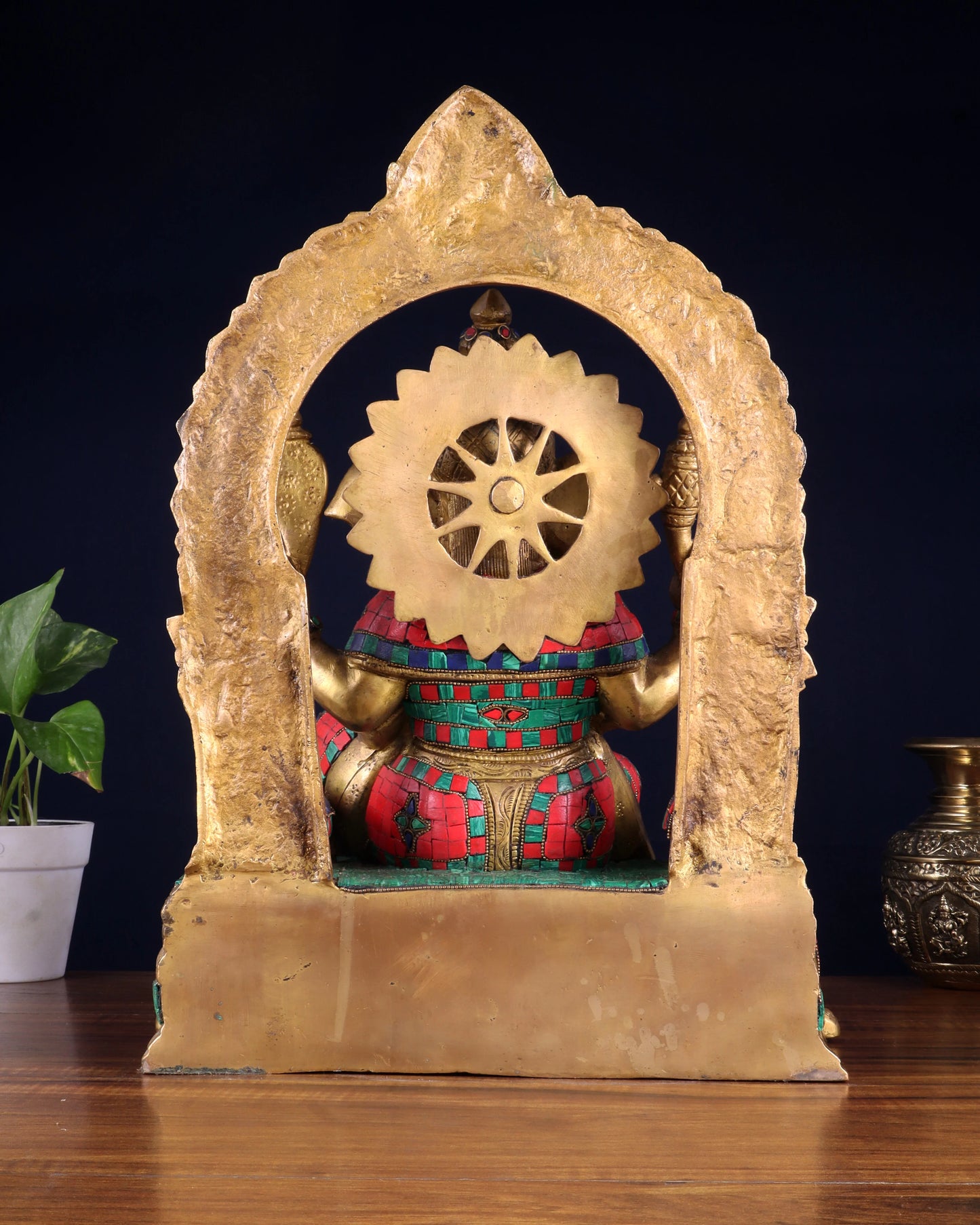Brassaura™ Pure Brass Lord Ganesha Seated on Throne with Meenakari Stonework | Height 17 Inches & Weight 15 Kgs