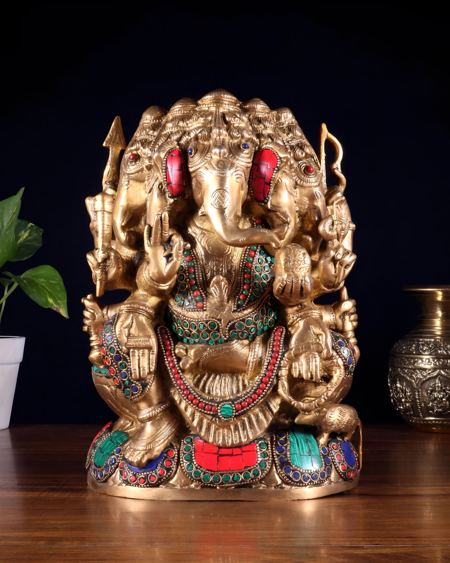 Brassaura™ Pure Brass Panchmukhi Ganesha Statue | Height 11 Inches & Weight 7.2 Kgs