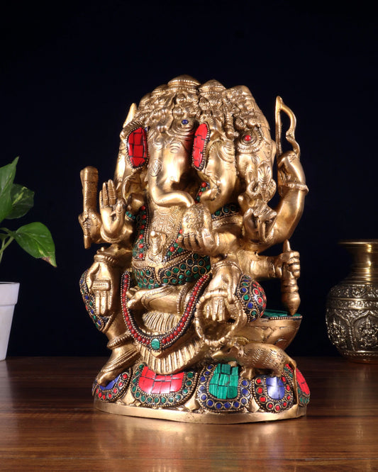 Brassaura™ Pure Brass Panchmukhi Ganesha Statue | Height 11 Inches & Weight 7.2 Kgs