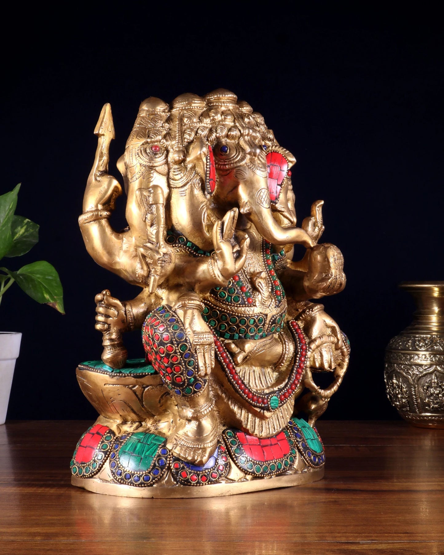 Brassaura™ Pure Brass Panchmukhi Ganesha Statue | Height 11 Inches & Weight 7.2 Kgs