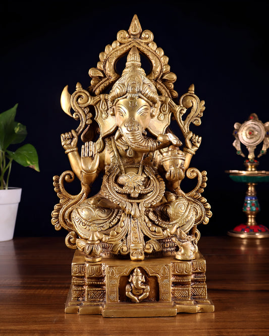 Brassaura™ Brass Lord Ganesha Statue | Height 12 Inches & Weight 5.5 Kgs
