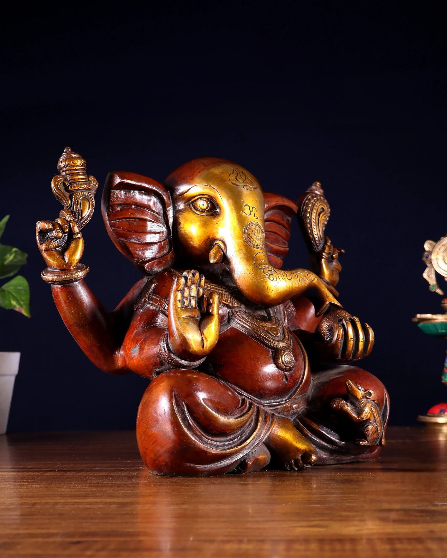 Brassaura™ Large Brass Appu Ganesha Statue with Copper Finish | Height 11 Inches & Weight 6.5 Kgs