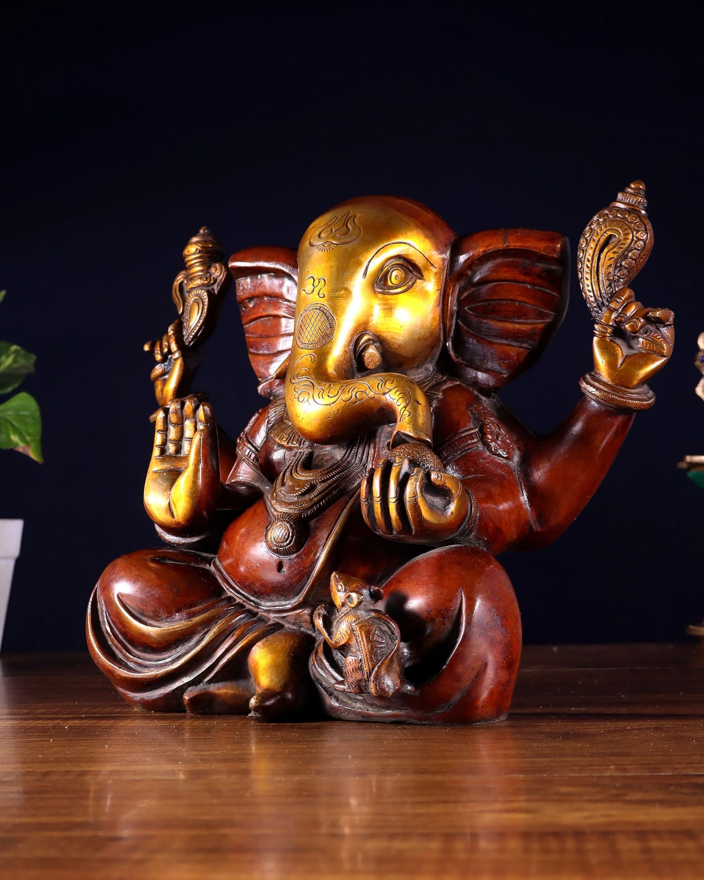 Brassaura™ Large Brass Appu Ganesha Statue with Copper Finish | Height 11 Inches & Weight 6.5 Kgs