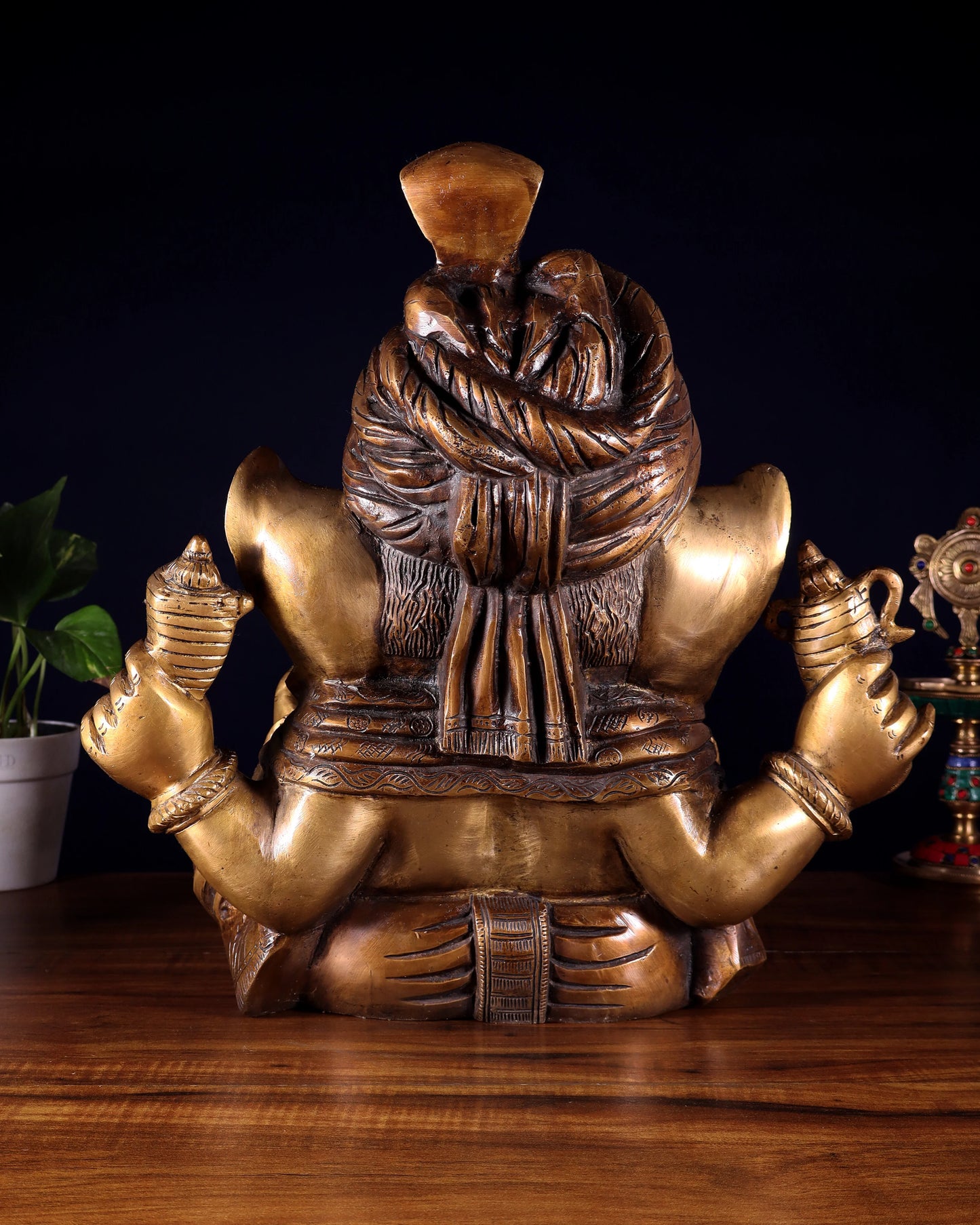 Brassaura™ Brass Ganesha Idol with Pagadi Turban | Height 13.5 Inches & Weight 14 Kgs