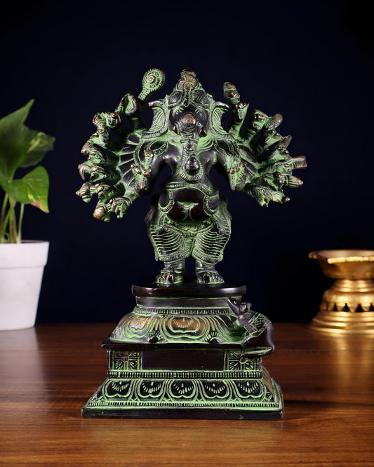 Brassaura™ Superfine Brass Standing Lord Ganesha Idol with 16 Arms | Height 8.5 Inches & Weight 2.8 Kgs