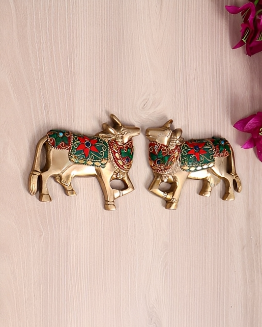 Brassaura® Brass Kamdhenu Cow Wall Hanging Pair | Height 5 Inches