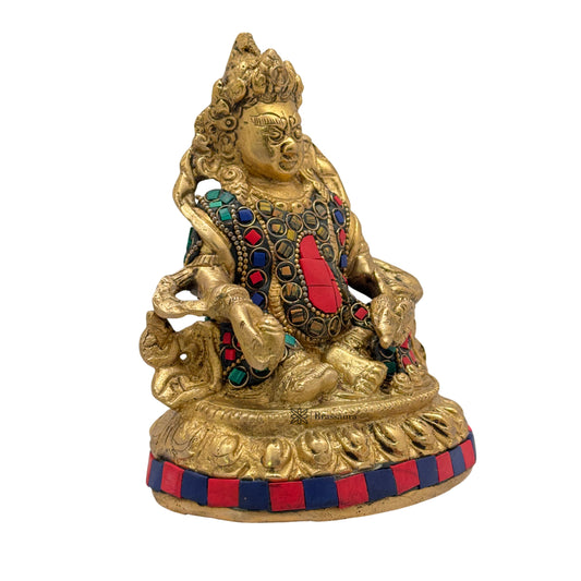 Brassaura™ Brass Gem Stone Work Kuber Idol – Height 5.6 Inches & Weight 1.2 Kgs | Divine Home & Pooja Sculpture