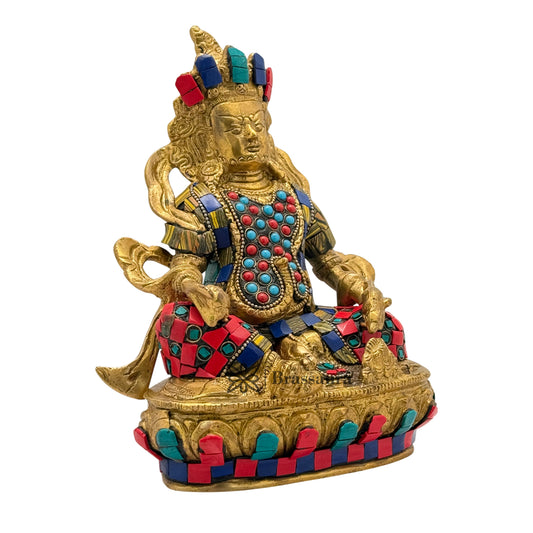 Brassaura™ Brass Gem Stone Work Kuber Idol – Height 14 Inches & Weight 4.8 Kgs | Temple Room & Worship Accent