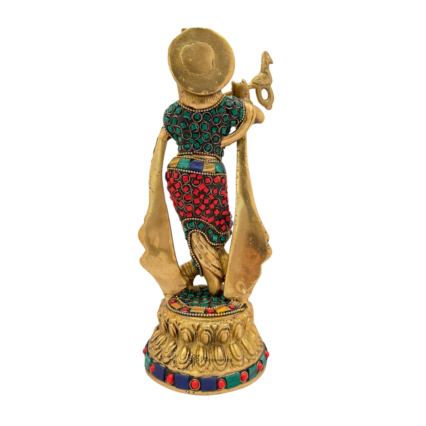 Brass Gem Stone Work Krishna Bhagwan Idol Height 28 cm Weight 2.2 Kg