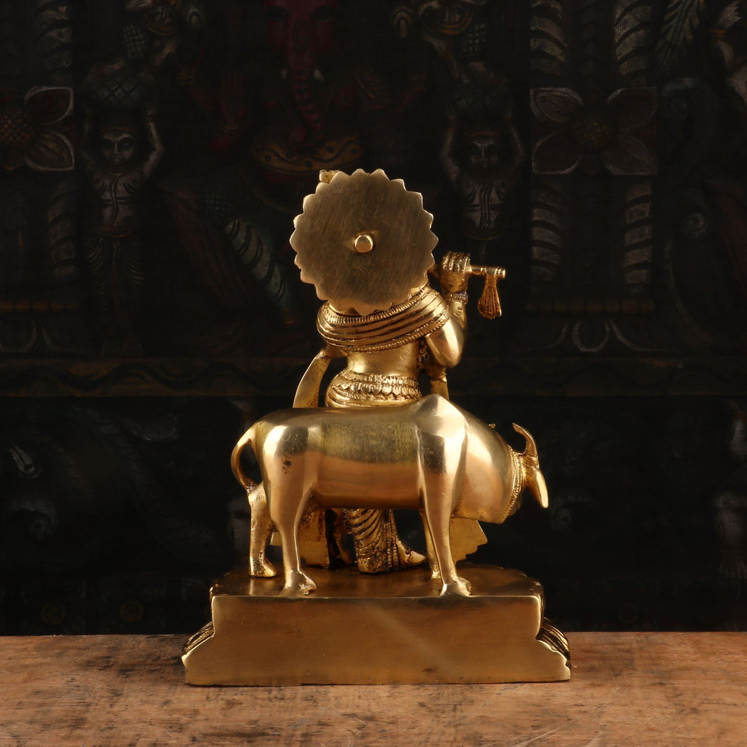 Brass Royal Golden Cow & Krishna Weight 3.3 Kg And Height 9.4 Inch