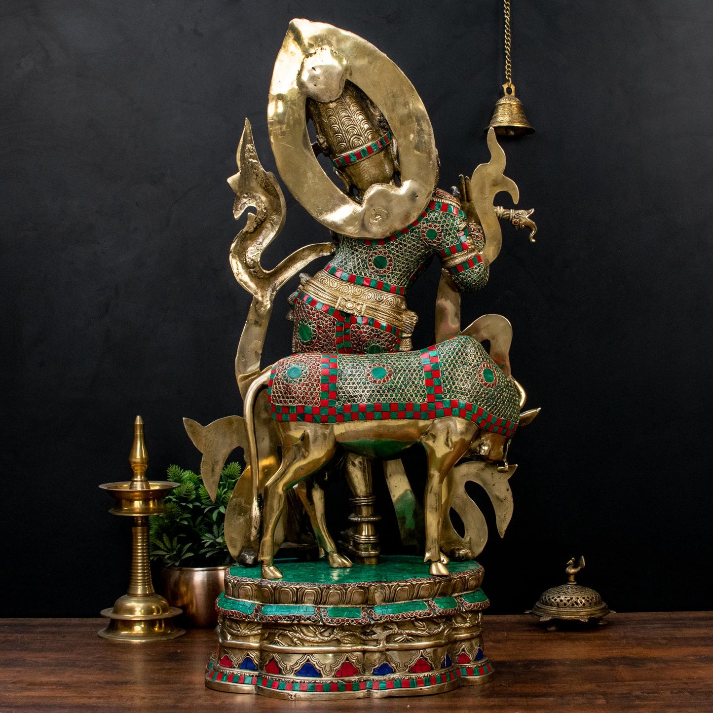 Brass Gem Stone Work Cow & Krishna Weight 40 Kg