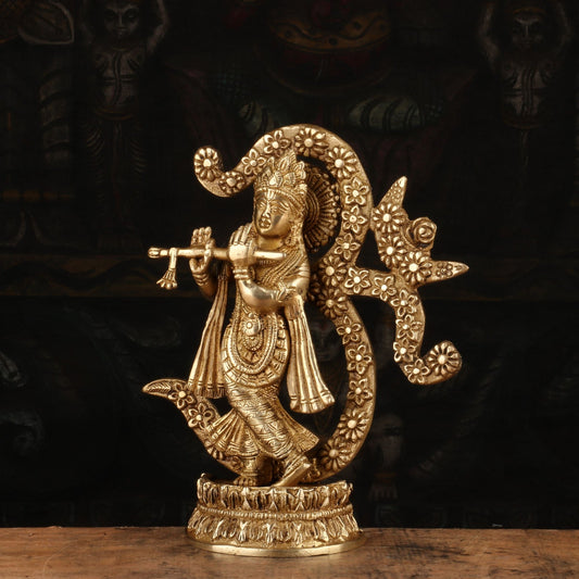 Brass Om Krishna Playing Flute Weight 1.5 Kg And Height 8 Inch