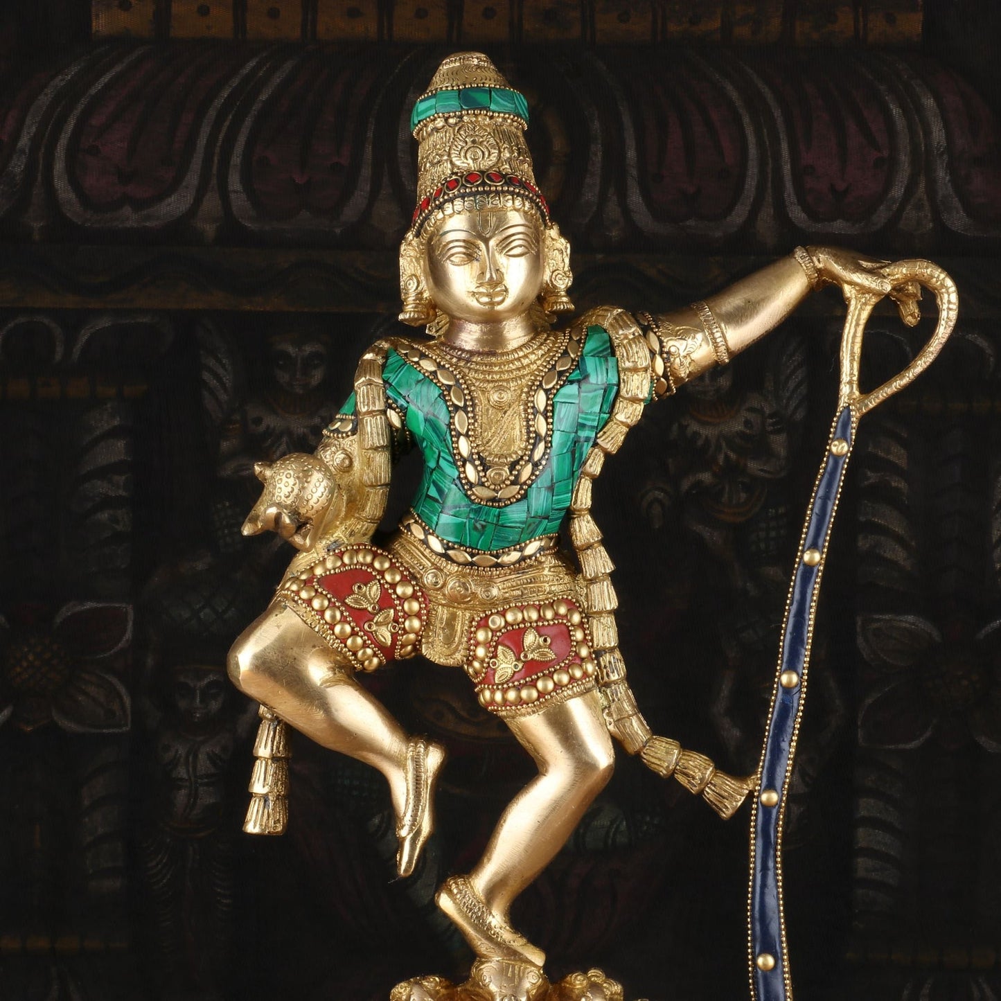 Brass Gem Stone Work Dancing Krishna On Kaliya Naag Weight 8 Kg And Height 20.5 Inch