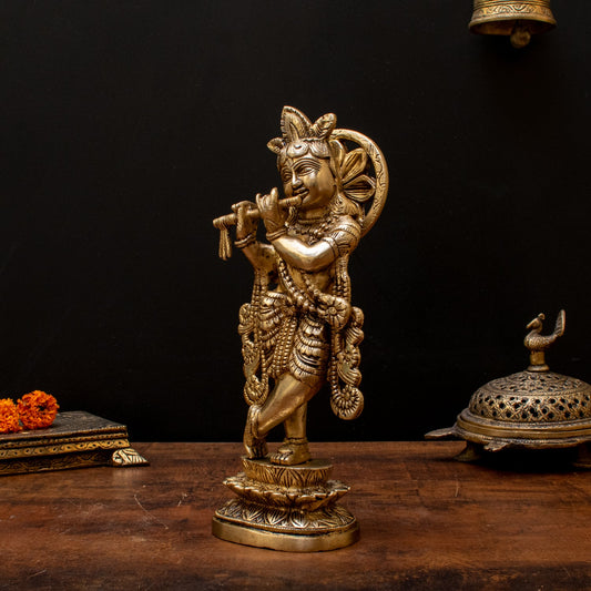 Brass Standing Krishna Weight 1.55 Kg And Height 10 Inch