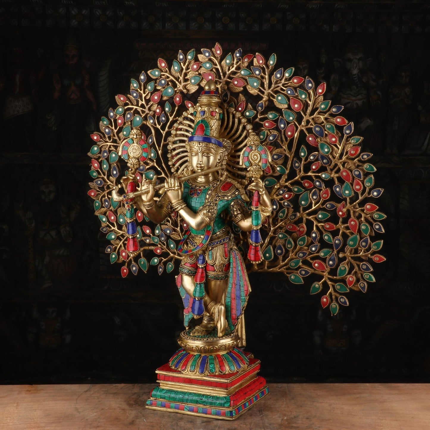 Brass Standing Gem Stone Work Tree Krishna Weight 20 Kg And Height 28 Inch