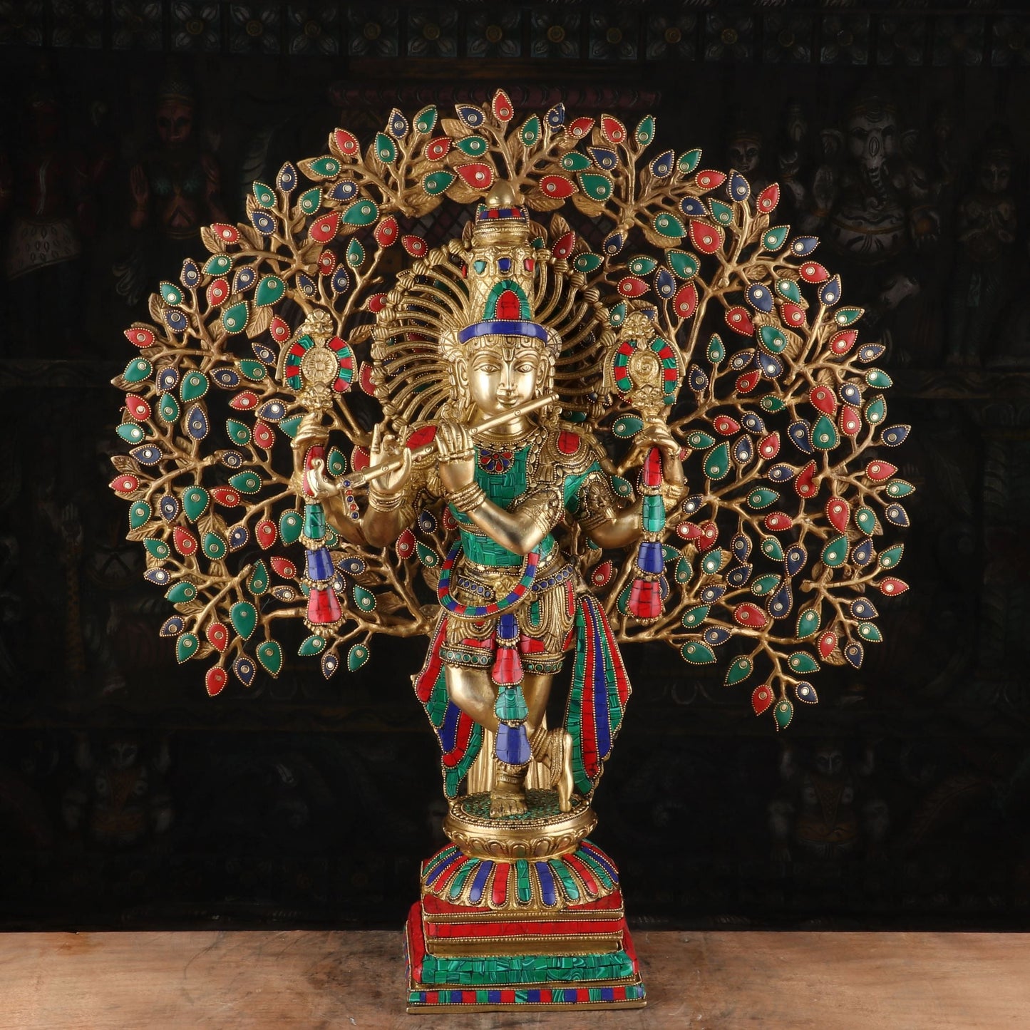Brass Standing Gem Stone Work Tree Krishna Weight 20 Kg And Height 28 Inch