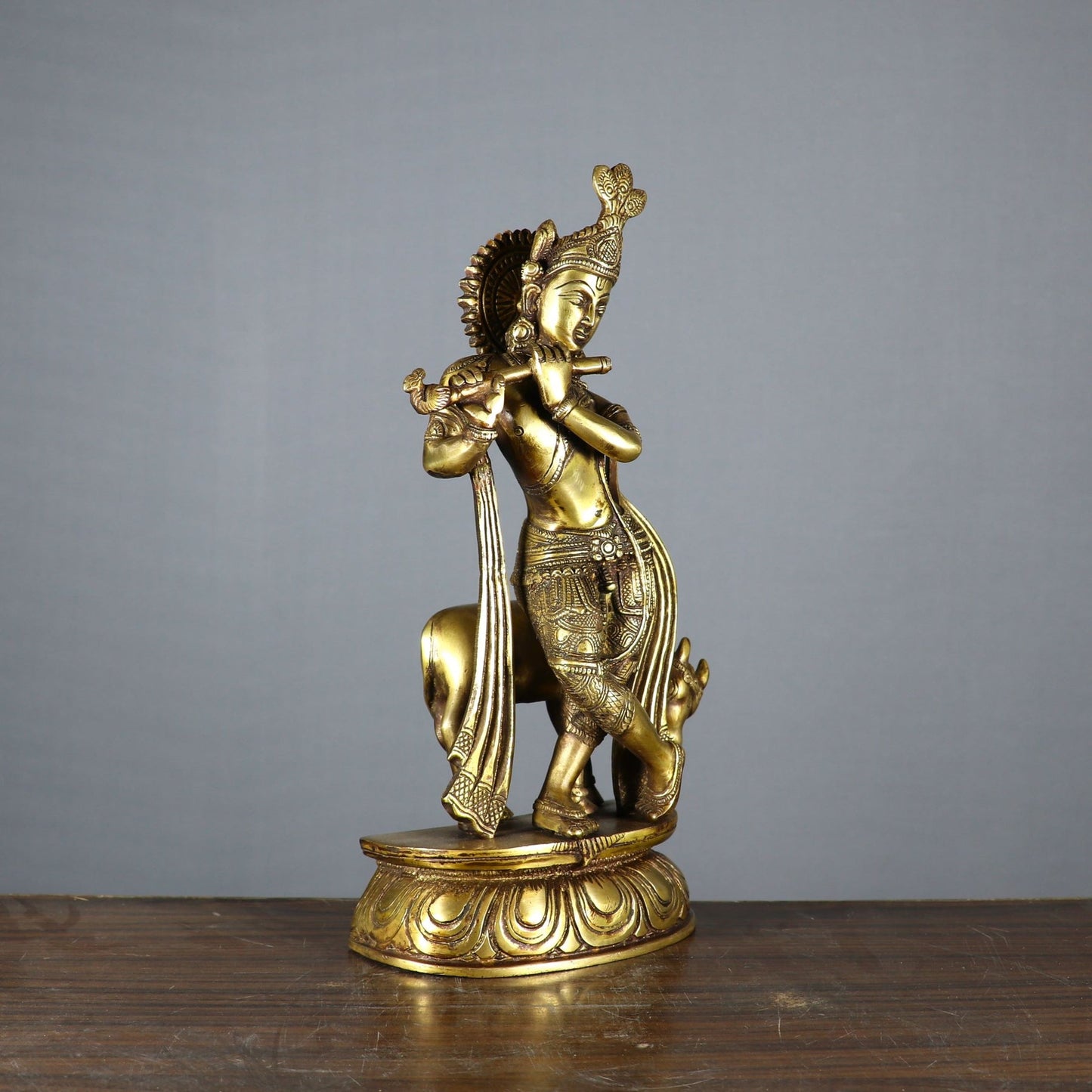 Brass Cow & Krishna Weight 4.4 Kg And Height 13 Inch