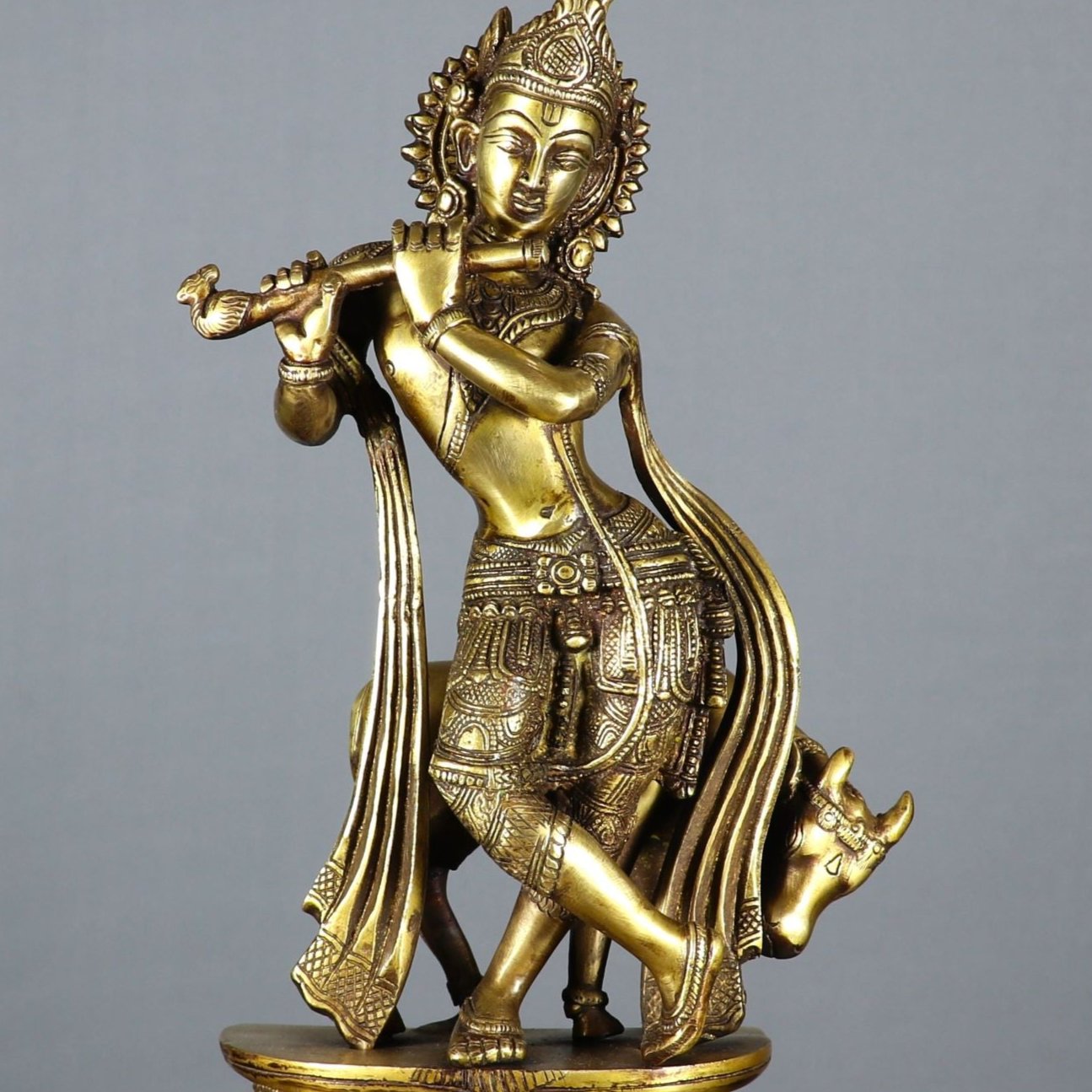 Brass Cow & Krishna Weight 4.4 Kg And Height 13 Inch