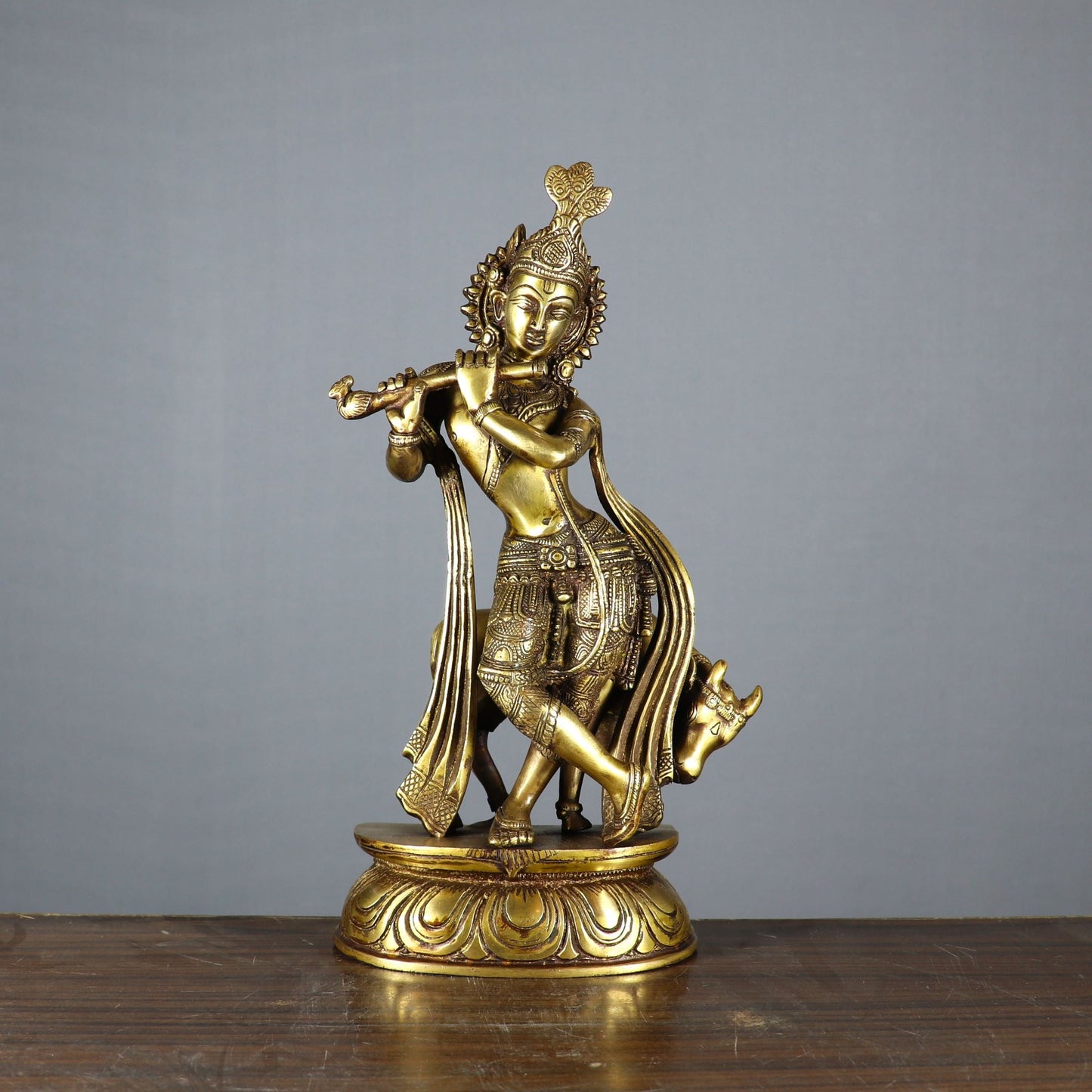 Brass Cow & Krishna Weight 4.4 Kg And Height 13 Inch