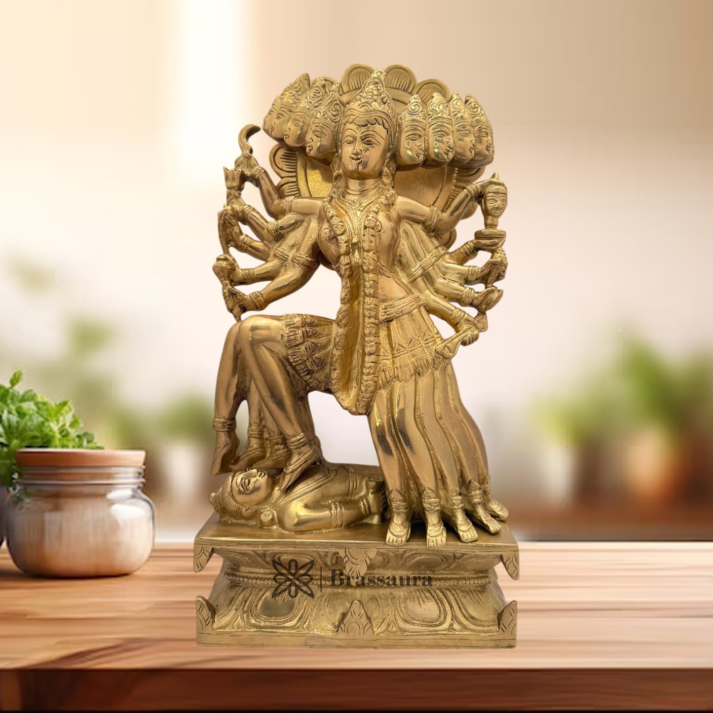 Brassaura™ Artistic Brass Kali Maa Idol – Height 16 Inches & Weight 7.5 Kgs | Home & Temple Décor